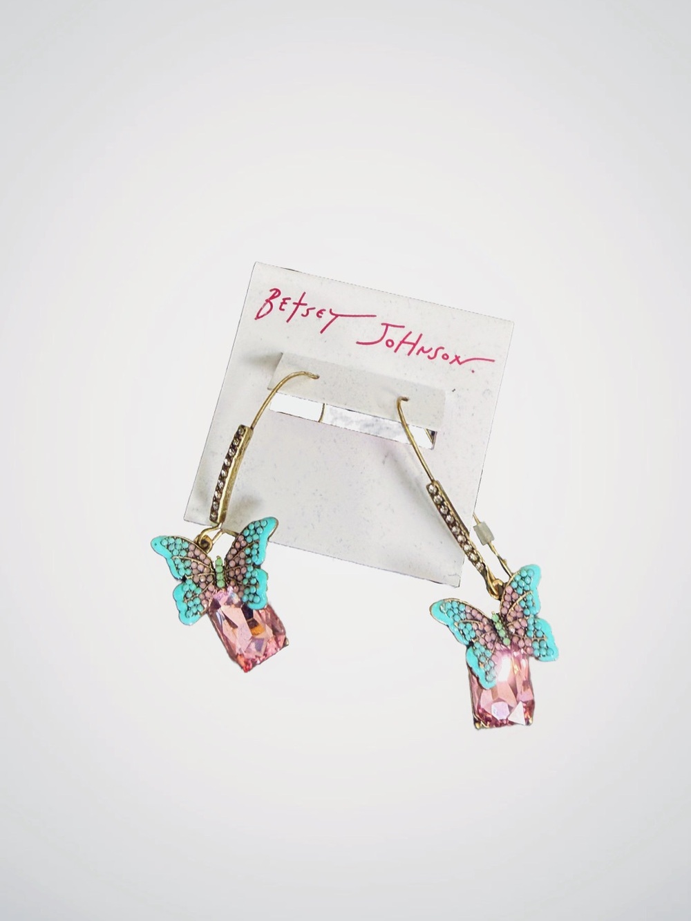Betsey Johnson Butterfly Drop Earrings in Turquoise & Pink